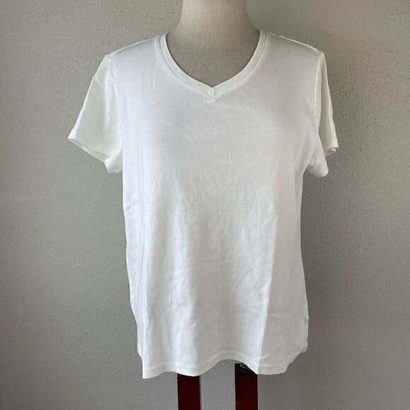 Eddie Bauer White V-Neck Short Sleeve Shirt Size XL EUC - Picture 1 of 5
